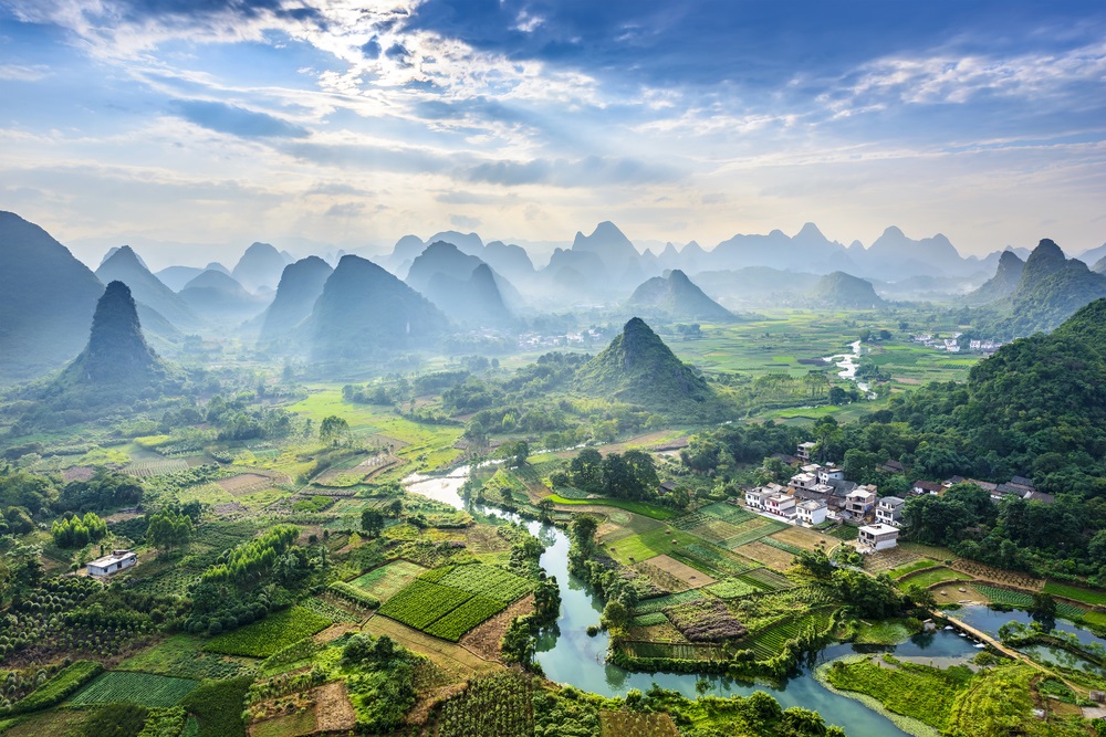 Landscape of Guilin, Li River and Karst mountains